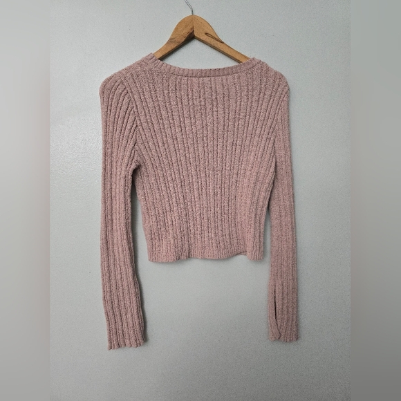 Divided by H M Women Rib Knit Sweater Dusty Pink Cropped Flared Sleeve XL - Picture 5 of 10